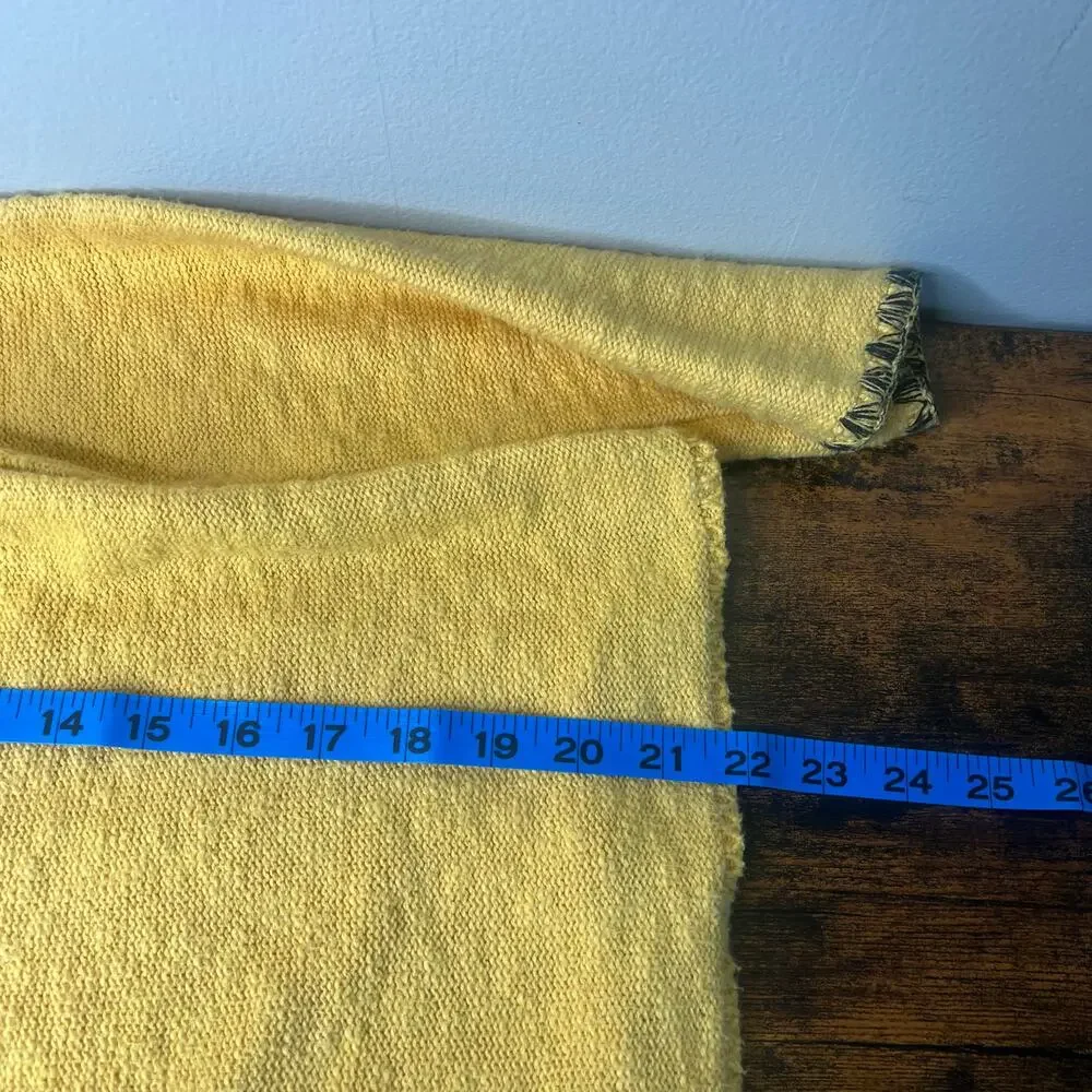 VTG Yellow Knit Button Front Cardigan Sweater Floral Applique Sz M Boho Eclectic